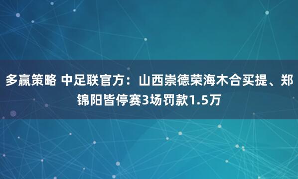 多赢策略 中足联官方：山西崇德荣海木合买提、郑锦阳皆停赛3场罚款1.5万
